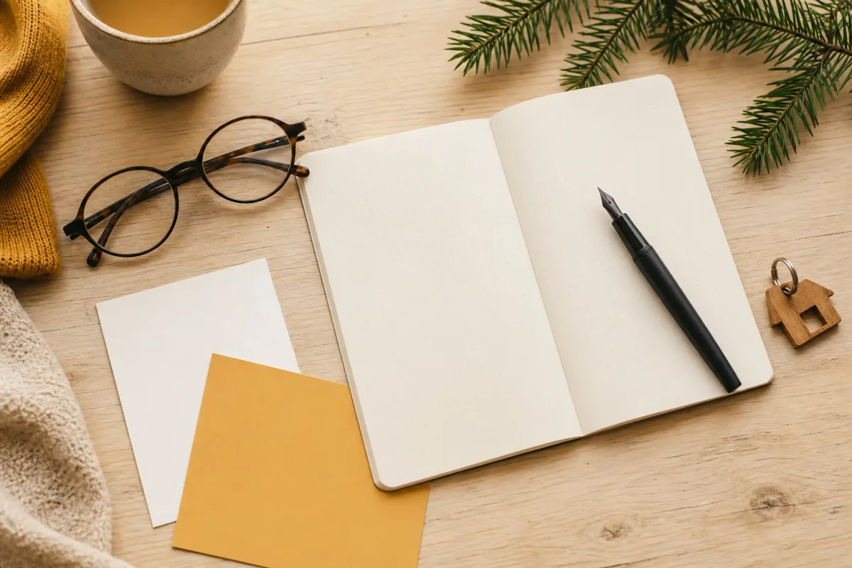 Un carnet, des lunettes et une clé de maison pour préparer une comparaison