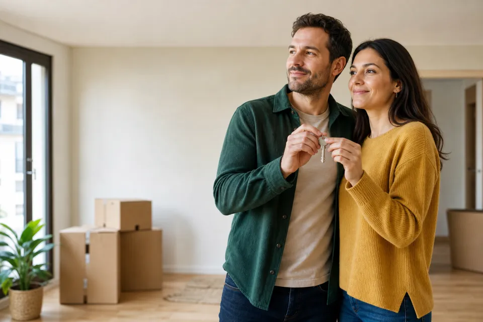 Un couple tient les clés de son nouveau logement