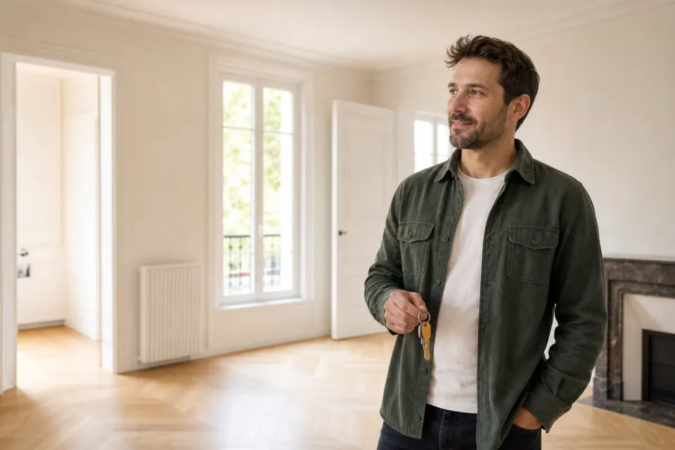 Un propriétaire visite un appartement avec ses clés