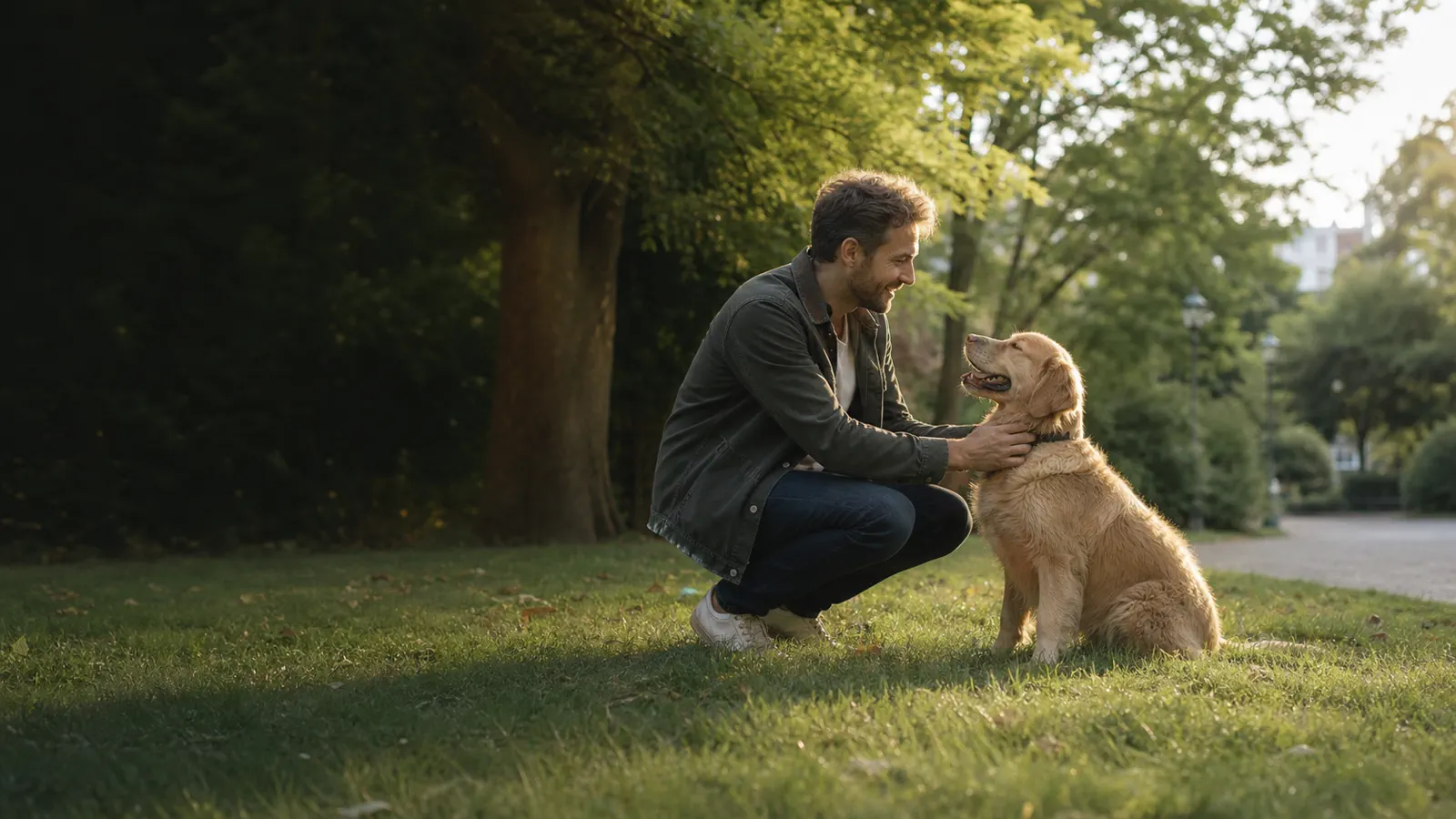 Propriétaire jouant avec son chien dans un parc