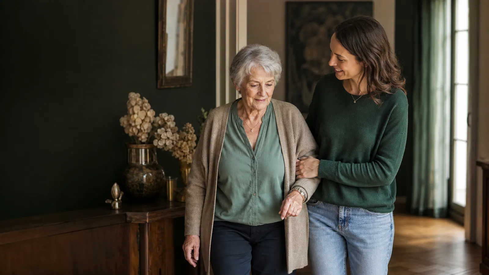 Senior accompagné avec bienveillance dans son quotidien