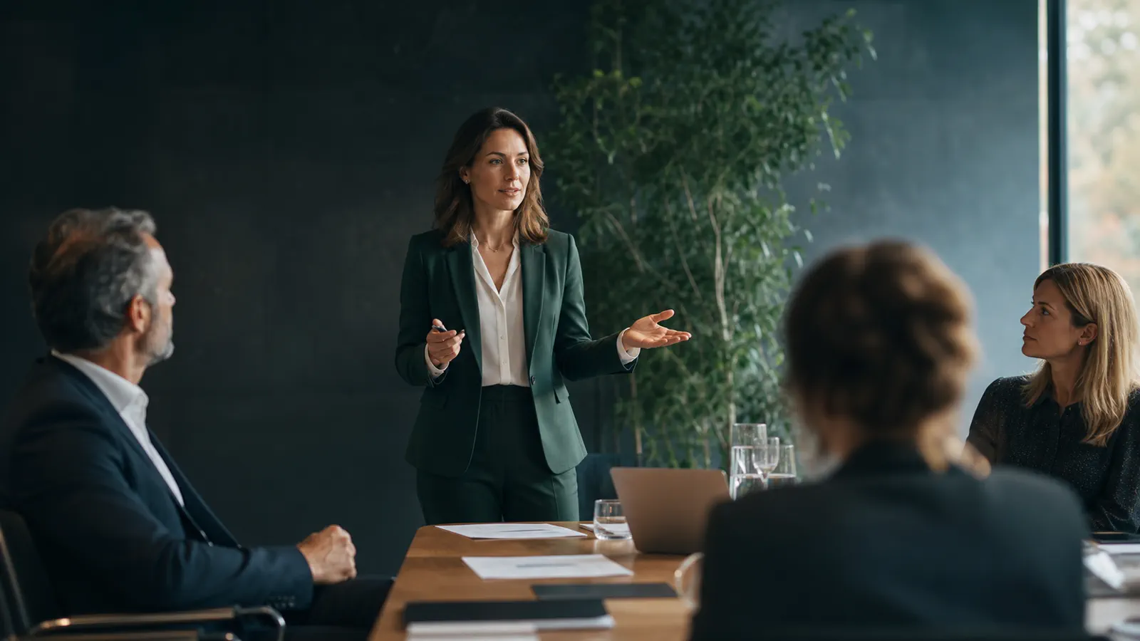 Dirigeante devant le conseil de son entreprise