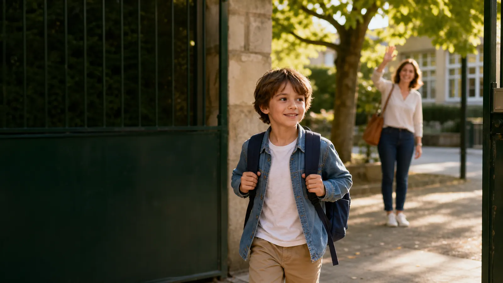 Enfant avec son cartable entrant à l’école