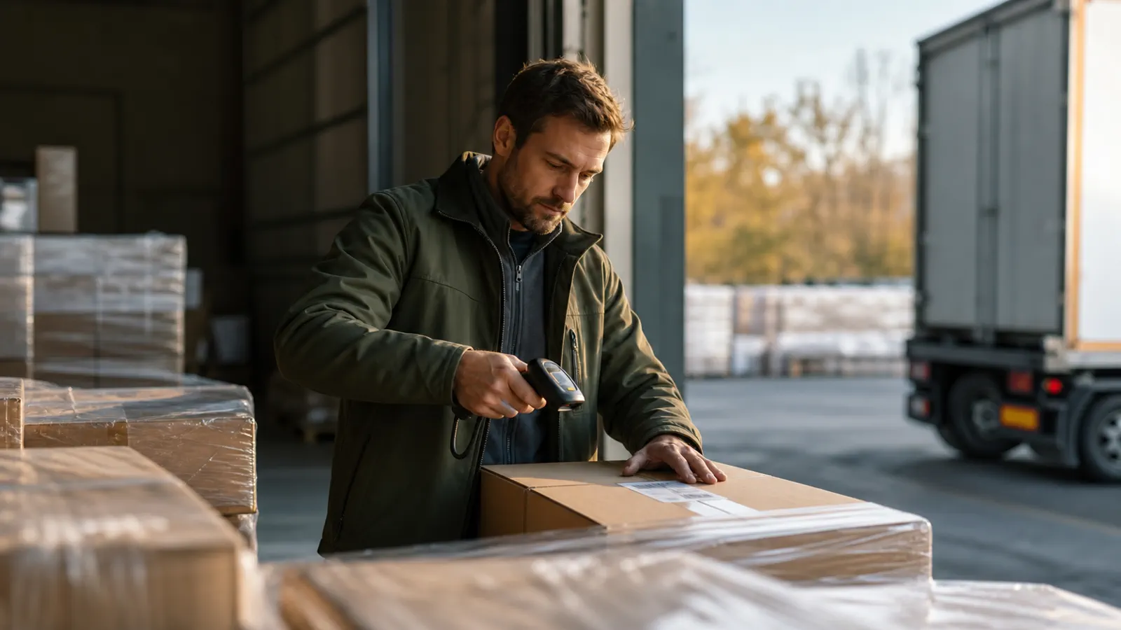 Responsable logistique contrôlant une expédition