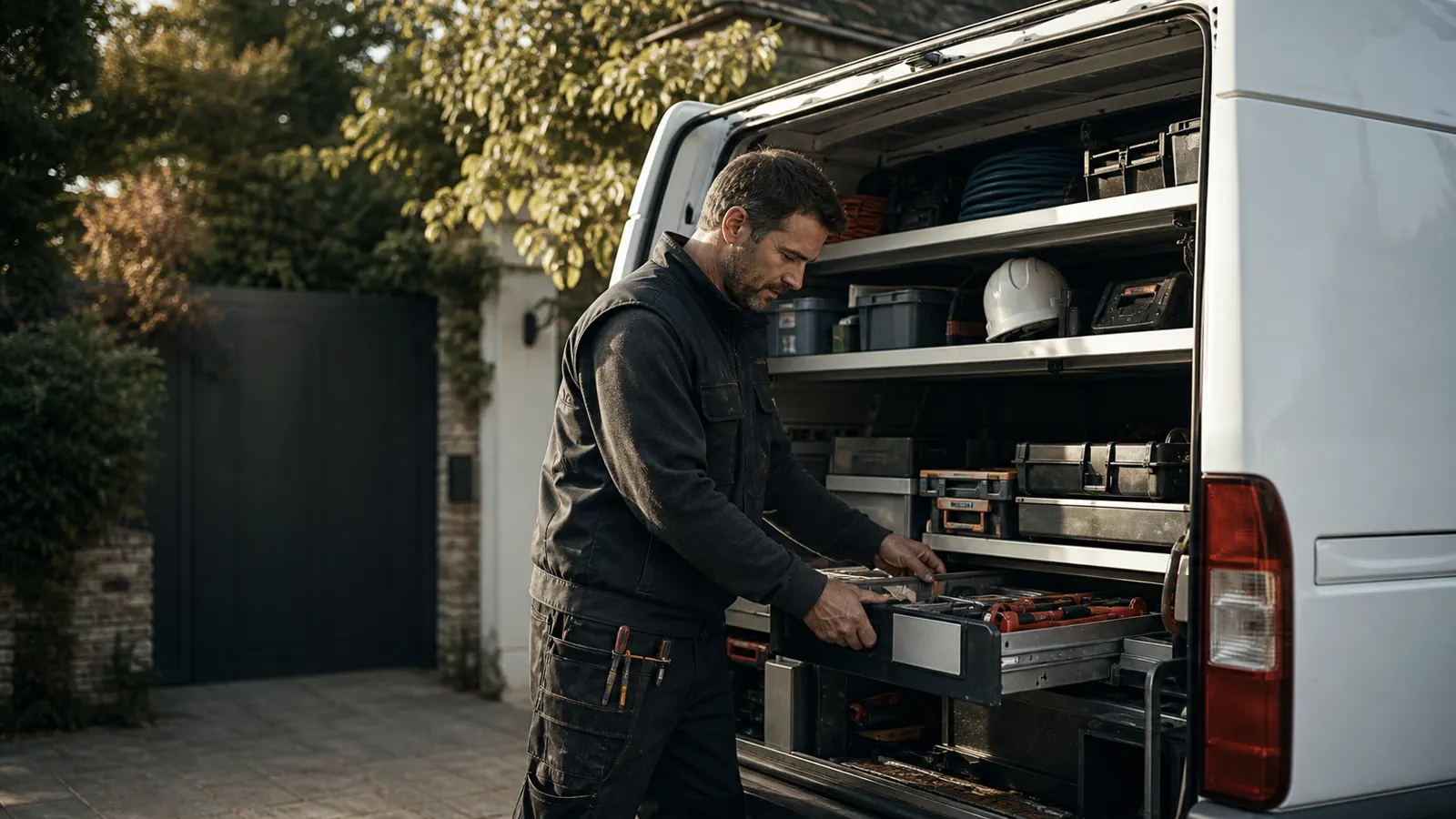 Artisan rangeant ses outils dans un utilitaire