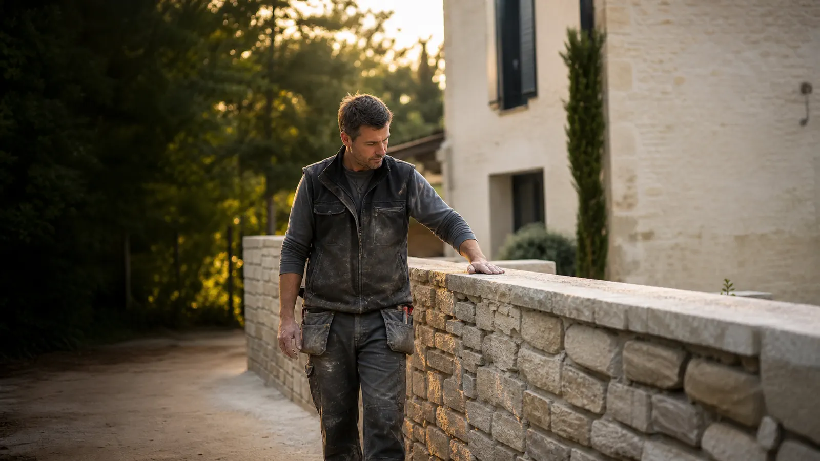 Artisan du bâtiment vérifiant un ouvrage terminé