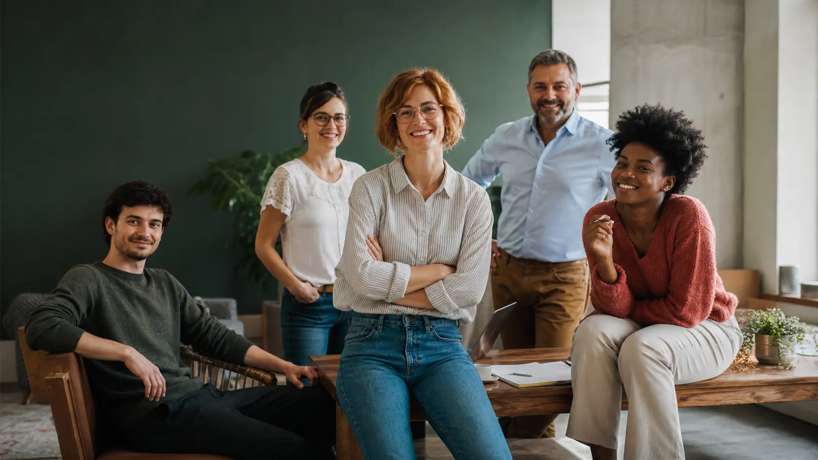 Équipe d’entreprise réunie dans un espace lumineux