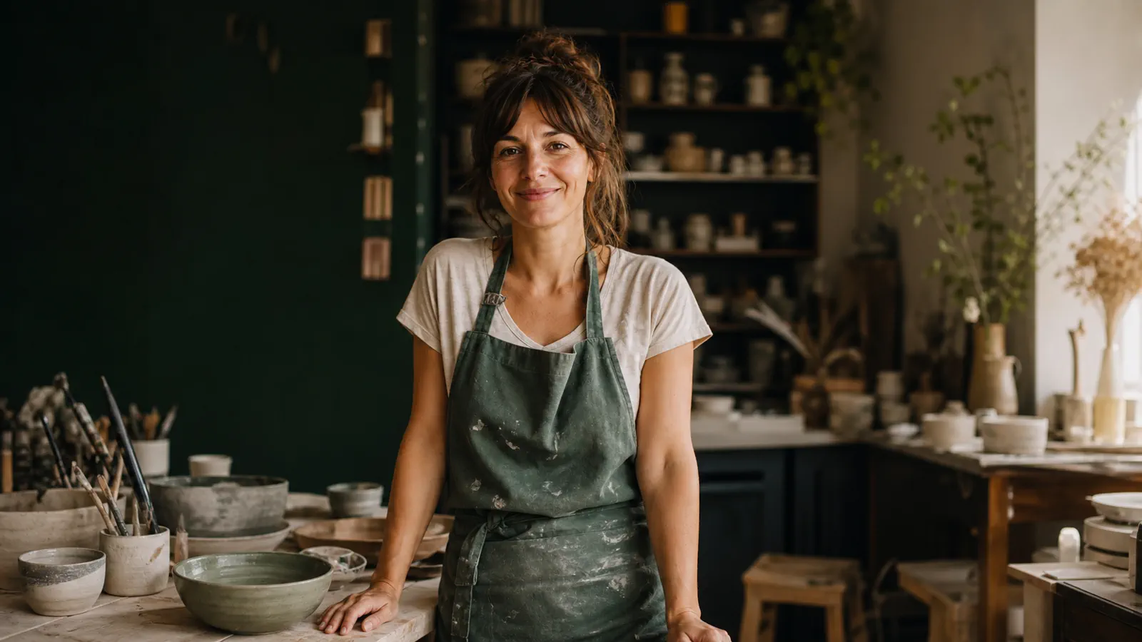 Travailleuse indépendante dans son atelier