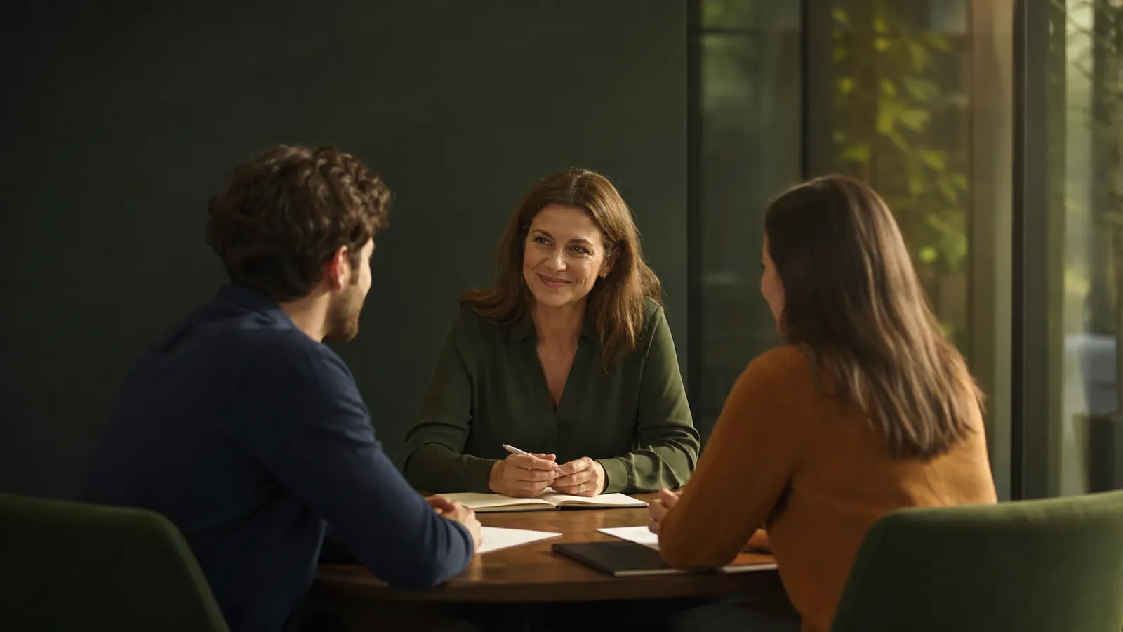 Responsable RH échangeant avec deux salariés